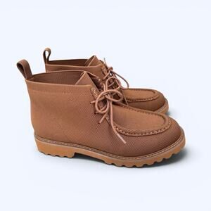 VIVAIA Round Toe Lug Sole Ankle Knit Boot Caramel Brown Women’s EU 41.5 NEW